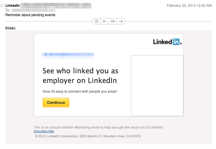 最近來自LinkedIn的網路釣魚郵件樣本
